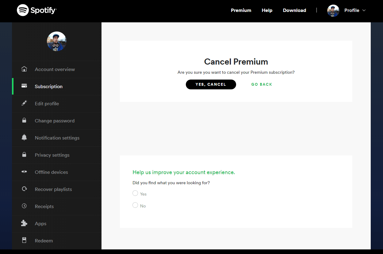 where to cancel spotify premium